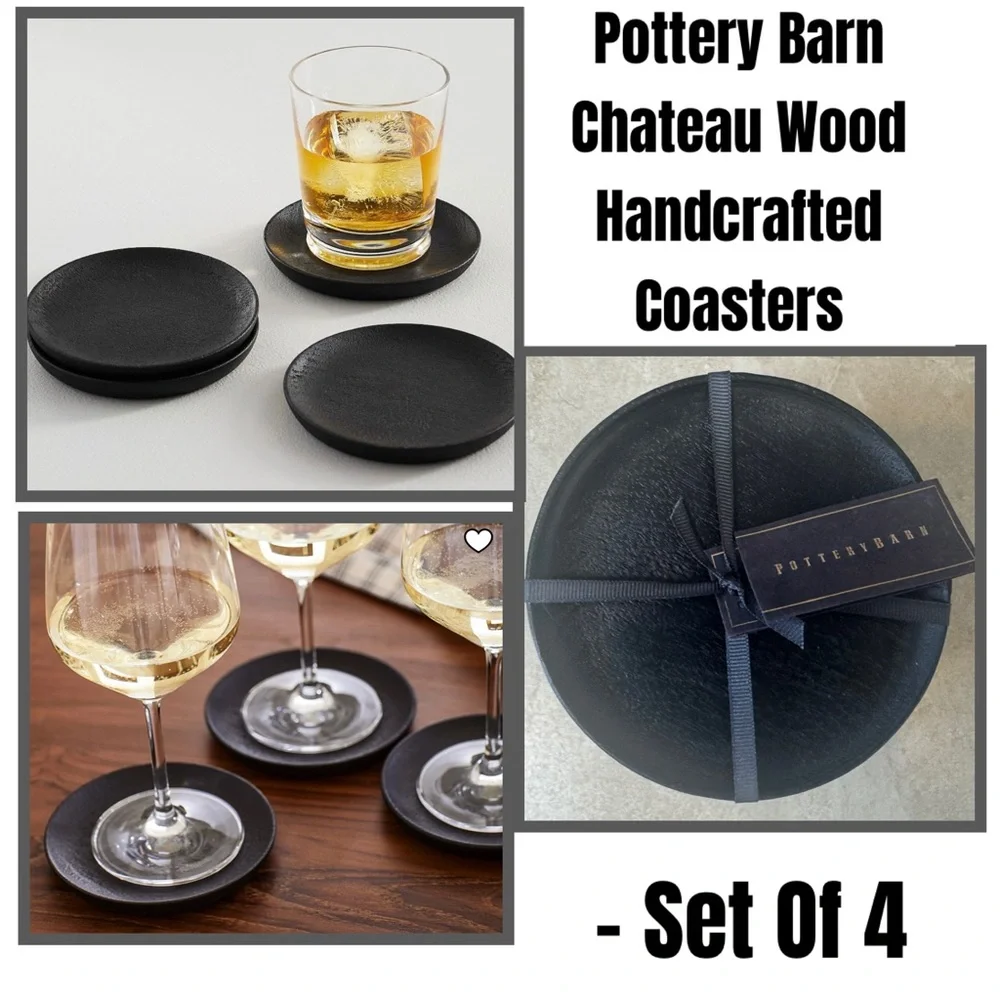 Pottery Barn Chateau Wood Handcrafted Coasters - Set Of 4